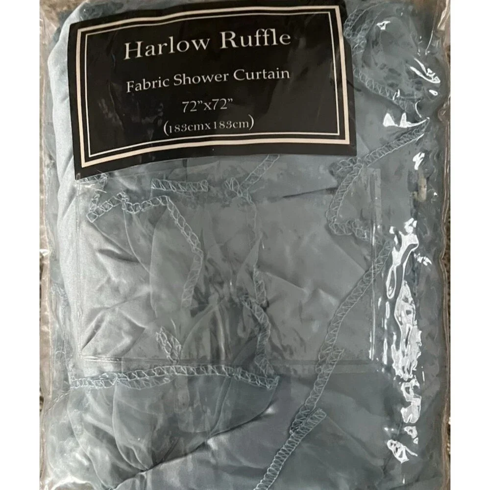 Vintage 80's Harlow Fabric Ruffled Shower Curtain blue 72